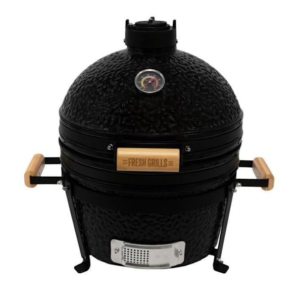 Kulgrill Mini Kamado BBQ Keramik 40,6 cm japansk rund ryger Svart