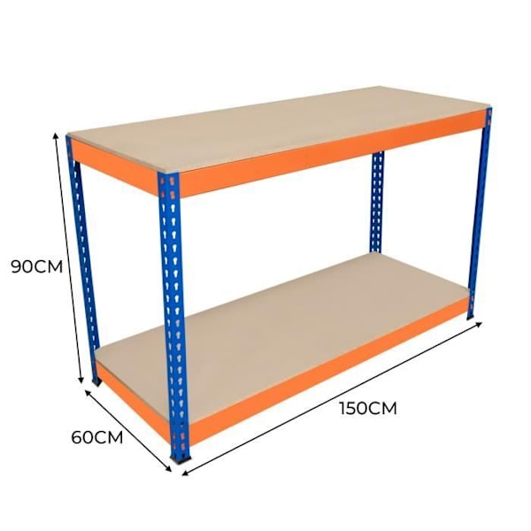 2-kerroksinen työpöytätyöpaja Autotalli tee itse 300kg per hylly 150 x 60 x 90cm Blå