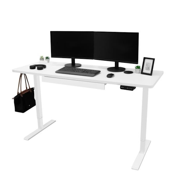 Elektrisk Hæve-Sænke Skrivebord - Hvid - 160 cm - Højdejusterbar - Moderne Design - 1 Plads Vit
