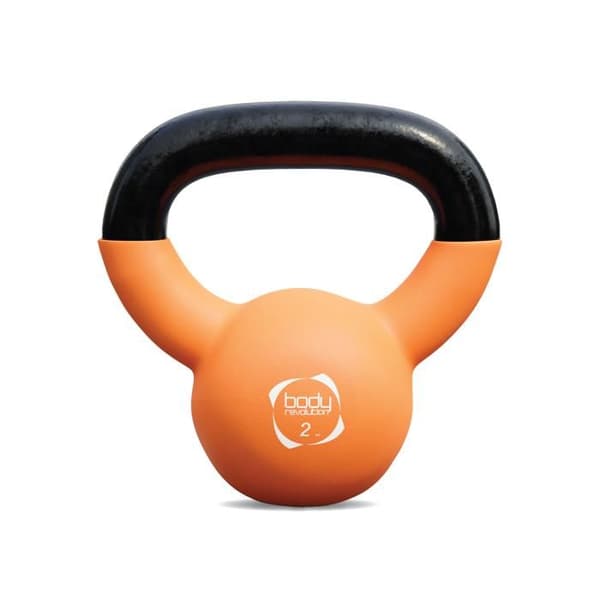 Kettlebell 2kg orange med baseplade og ergonomisk håndtag.