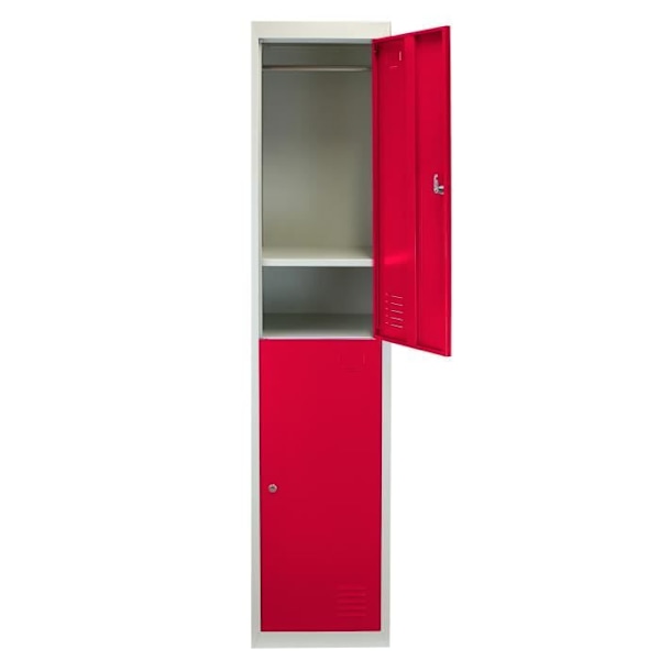 Punainen metallikaappi 2 ovella 45 x 38 x 180 cm Kuntosalin koulukaappi