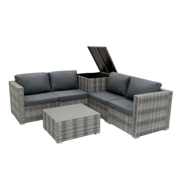 Modulær Rattan Havemøbler Sæt i Grå 6 Stykker Sofa Puder Sofabord Grå