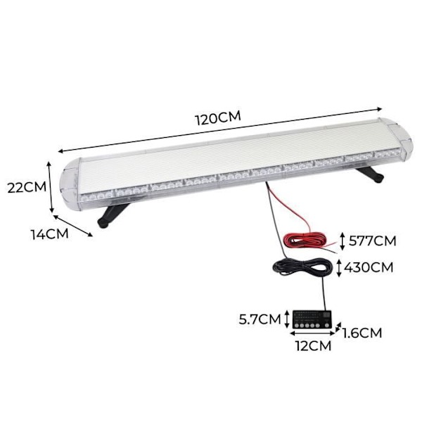 Orange LED Strobe Flash Lampe 1200mm Nødbil Beacon 10-30V 88W