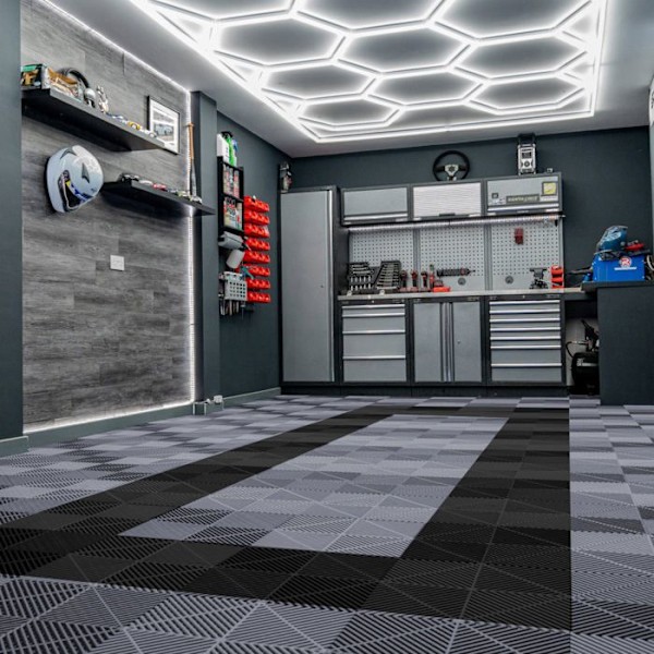 Gulvfliser 90 Grå & 30 Sort Ventileret Moduleret Garage Unik 3,2 x 6 M Mörkgrå
