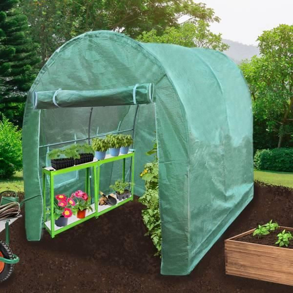 Trädgård Växthus Polytunnel Fönster Galvaniserade Dörrar PE Cover Metallram 2 Hyllor Utomhusväxter Diameter 19mm | 4