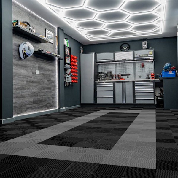 Lattia-laatat 165 Musta & 60 Harmaa Ventiloitu Moduuli Yksilöllinen Garage 6 x 6 M Svart grå