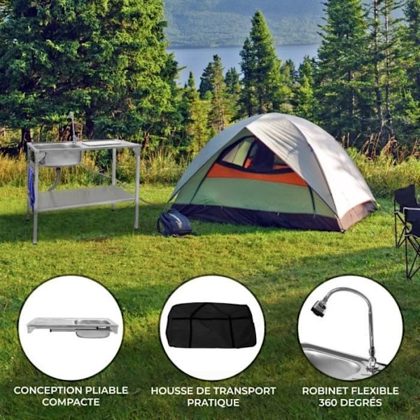 Utomhusdiskho - Rostfritt stål - Fällbar - Camping - Flexibel kran - Rymlig diskho Rostfri