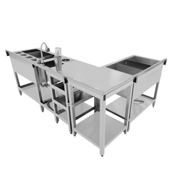 Station Cocktail Modulaire i Rostfritt Stål Deluxe Isolerad Isbalja & Hörn Enhet Grå