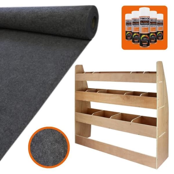 11m2 invändigt foder mörkgrå antracitmatta & 5 burkar lim & plywood förvaringsenhet för VW Caddy Maxi