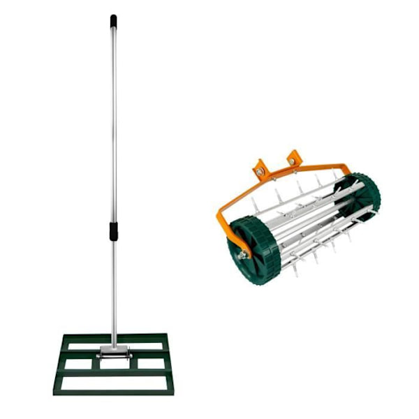 Nurmikon leikkuri ja tasoitin - MONSTERSHOP - 2-in-1 - Vihreä - Galvanoitu teräs - Kahva 190 cm Grön