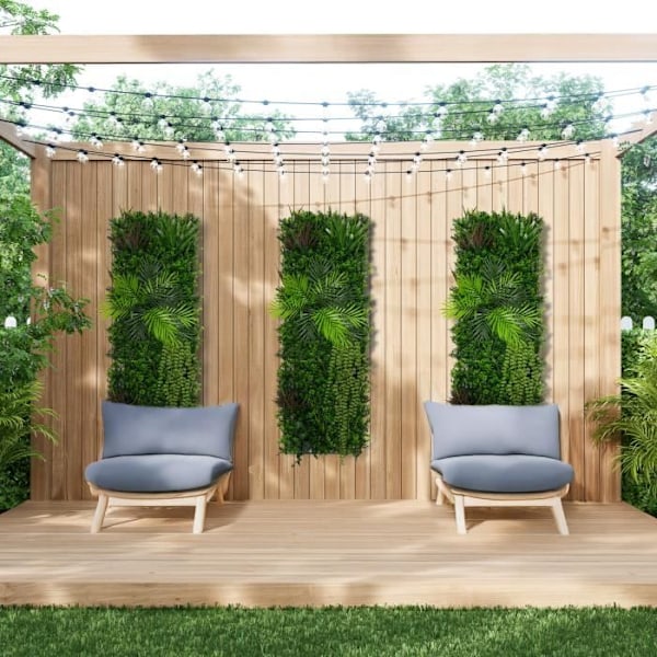 2 x Kunstig Vegetation Vægpanel 0,5 x 1,5 m Alina Bladværk Have Hjem Grön