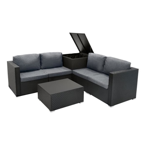 Modulært Havemøbel Sæt i Sort Rattan 6 Stykker Sofa Puder Sofabord Svart