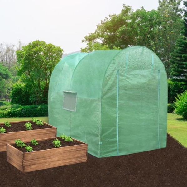 Trädgård Växthus Polytunnel Fönster Galvaniserade Dörrar PE Cover Metallram 2 Hyllor Utomhusväxter Diameter 19mm |