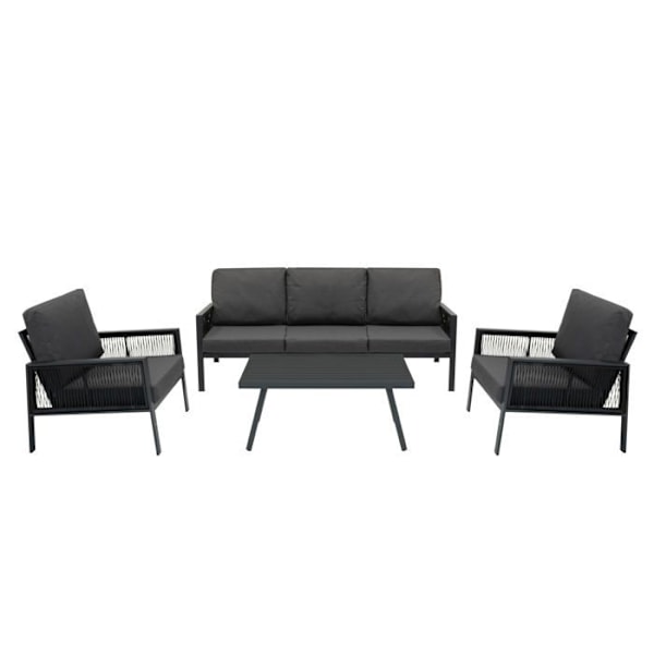 Salon de jardin 4 stk i grå aluminium 5 personer & opbevaringskasse 582 l sort Grå
