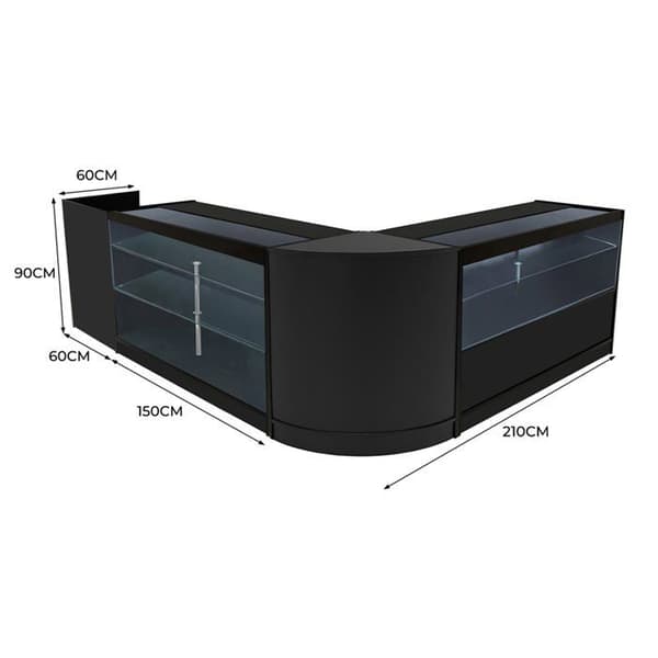 Salgsskrivebord med låsbare skuffer i sort MDF LED Sæt K1500 C1500 CM60 TB60 Svart