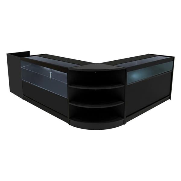 Salgsskrivebord med låsbare skuffer MDF Sort LED Sæt B1500 C1500 LM60 TB60 Svart
