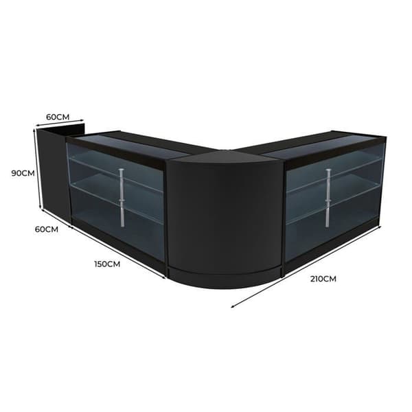 Salgstælling med låsbare skuffer i sort MDF med LED, Aries K1500 CM60 TB60 Svart