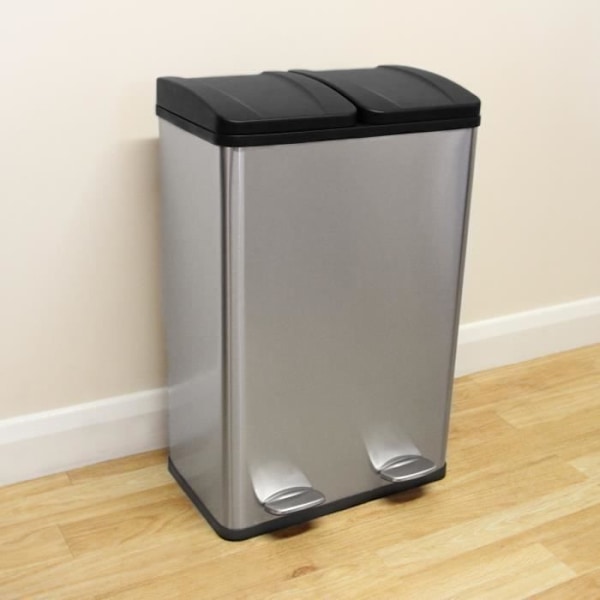 Poljinsäiliön kierrätys 2 in 1 hopea 60L metallinen kaksilokeroinen keittiösiilo 2 x 30l Eco Wide kaksoisastia