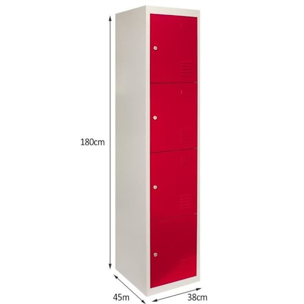 Metallskåp - MONSTERSHOP - 4 Dörrar - Röd - Pulverlackerad stål - 180 cm hög Röd, grå