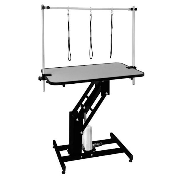 Toiletteringsbord - Ramme i sort stål - Gummiplade i grå - Hydraulisk system - 180 kg Svart grå