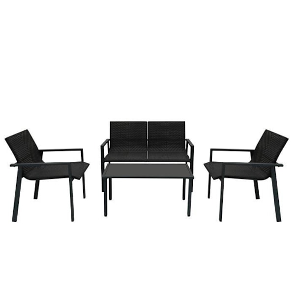 Salon Terrasse 4 Stykker i Sort Rattan Sofa Stole Sofabord Regncover Svart