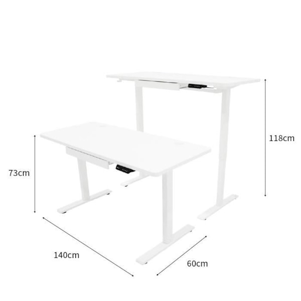 Sähkösäätöinen Istuma-Seisoma Pöytä - Valkoinen - 140 cm - Korkeussäädettävä - Nykyajan Design - 1 Paikka Vit