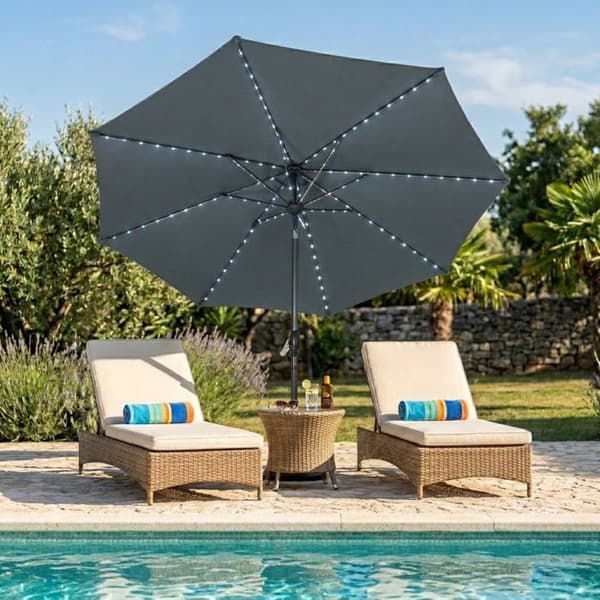 LED Solparasol 2,7 m Grå & Betonfod Have Terrasse Grå