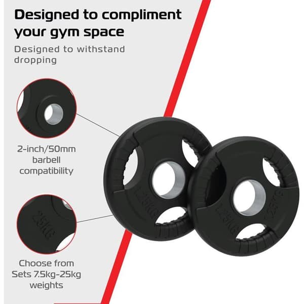 Olympiska Tri-Grepp 15kg - Gummiöverdragna, Ø50mm Svart