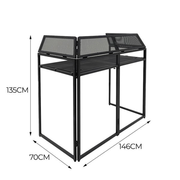 PREMIUM DJ BOOTH | 135cm x 146cm x 70cm | Vikbar design | Utbytbara kåpor | Ventilerade nätpaneler | Rymlig hylla