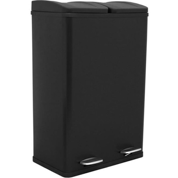 2 i 1 återvinningspedalkorg Svart 60L metallisk dubbelfack Kökskärl 2 x 30L Eco Wide dubbelfack Svart