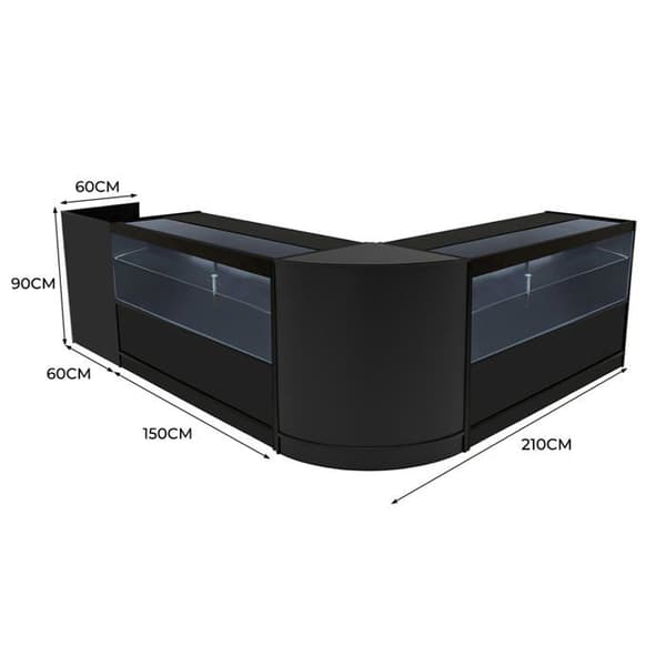 Salgsskrivebord med låsbare skuffer i sort MDF med LED, Sæt C1500 CM60 TB60 Svart