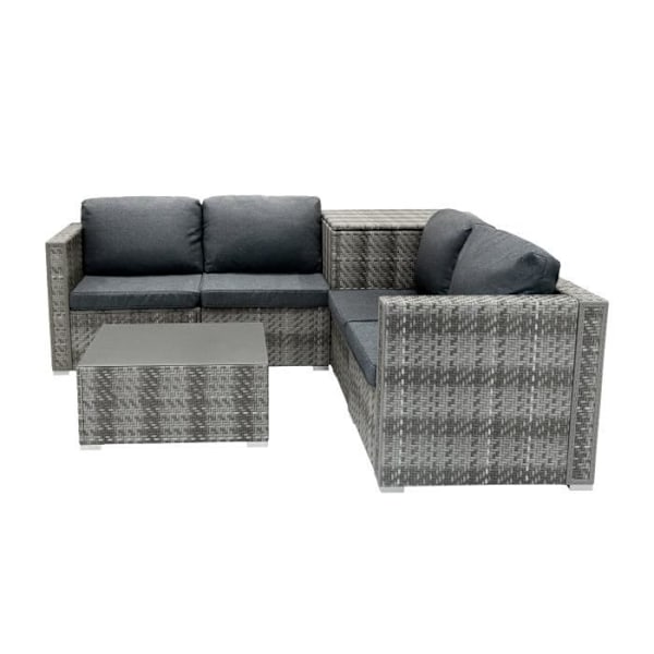 Modulær Rattan Havemøbler Sæt i Grå 6 Stykker Sofa Puder Sofabord Grå