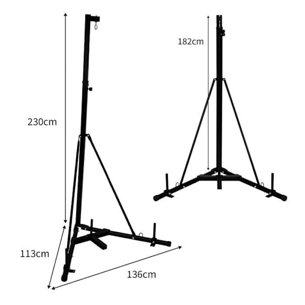 Sammenfoldelig stålboksesækstativ - 68 kg belastning - Justerbar højde 182-230 cm - Fritstående & trekantet base - Boksning