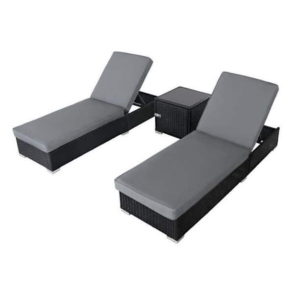 Sæt Solbade Polyrotin Sort 3 Stykker Havebord Pool