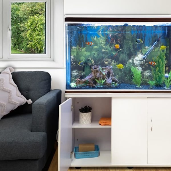 Akvarium - Hvid - 300 liter - Blåt grus - HVID møbler Vit & hasselnöt