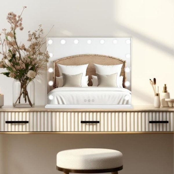 Blanc - LED Spejl 58 x 46 cm Bluetooth Makeup Berøring Justerbar Lysstyrke Vit