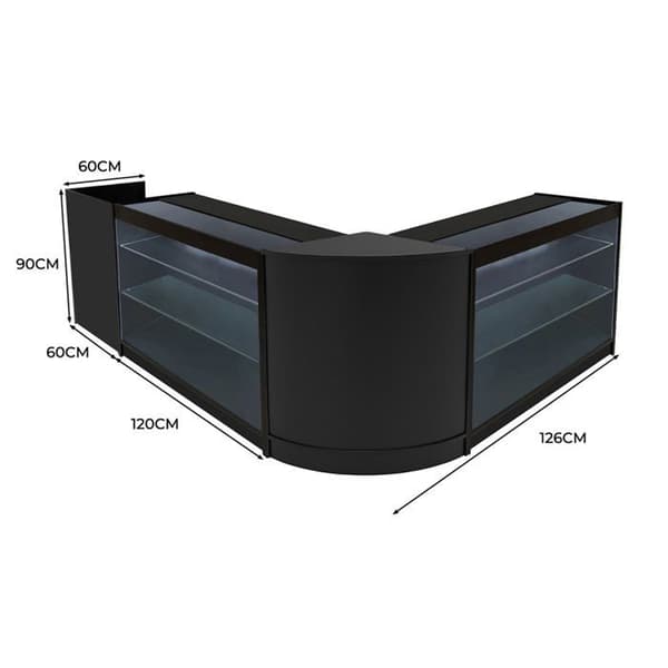 Låsbart salgsbord i sort MDF med LED Ensemble Aries K1200 CM60 TB60 Svart