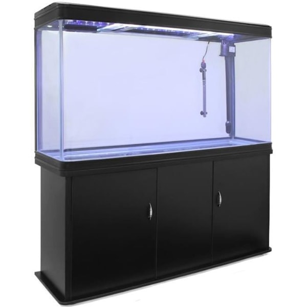 Akvarium med sorte kanter på 300 liter - MonsterShop - Sort støttebord - Buet glas - Indbygget filter Svart