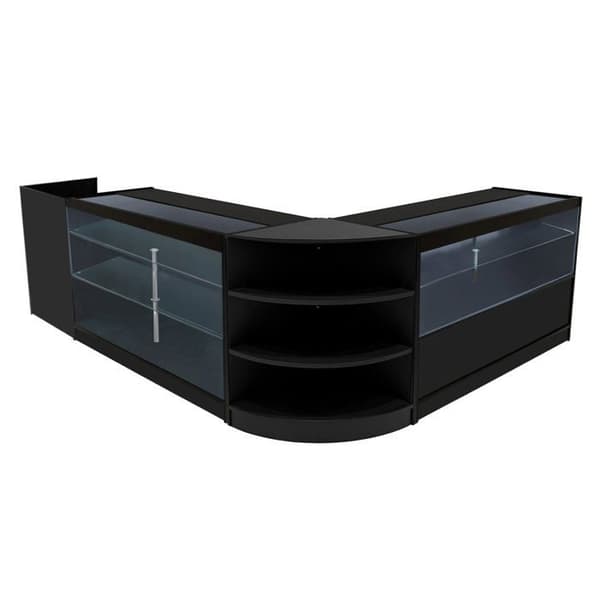 Salgsskrivebord med låsbare skuffer MDF Sort LED Sæt K1500 C1500 LM60 TB60 Svart