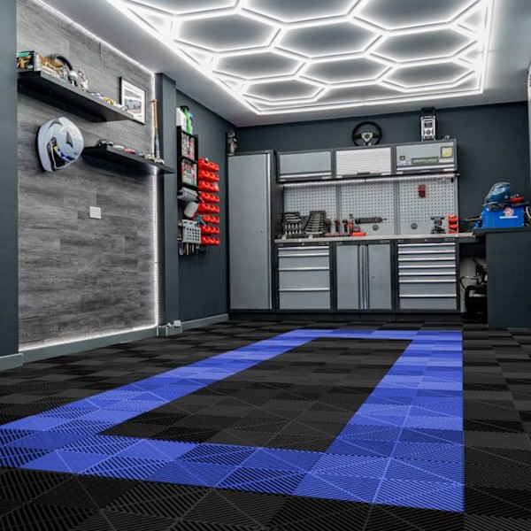 Gulvfliser 165 Sort & 60 Blå Ventileret Modulær Garage Unik 6 x 6 M Svart blå