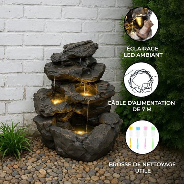 Trädgårdsfontän Elektrisk Kaskad "Rustic Rapids" Utomhus LED Pump Grå