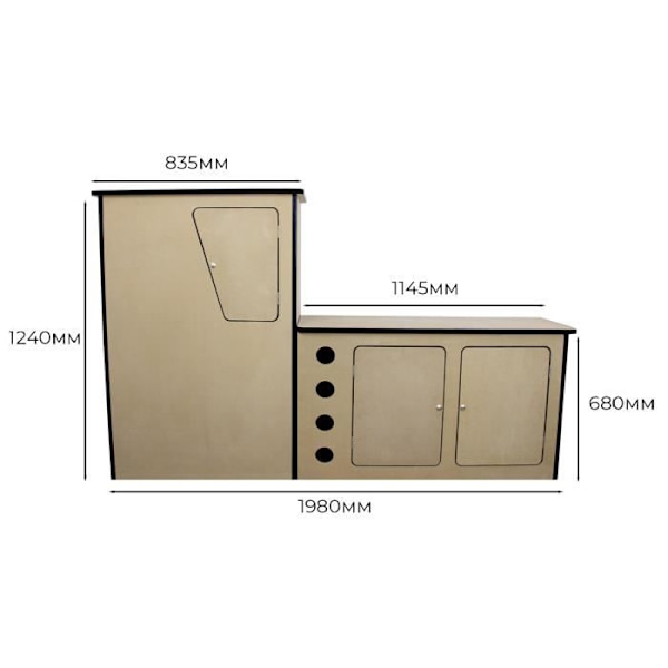 Keittiö Vaneri MDF 18 mm - Campervan Camping-Car T4 T5 - Integroitu viinihylly - Ruskea kastanj