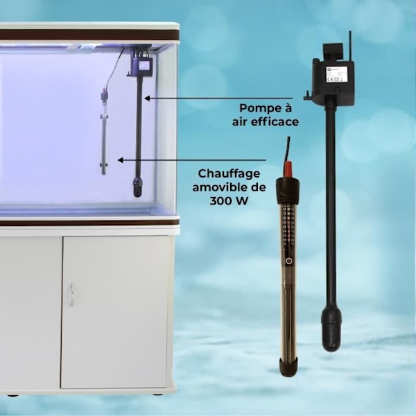 Akvarium med hvide og nøddebrune kanter på 300 liter - MonsterShop - Hvid støtte møbel - EU-stik Vit