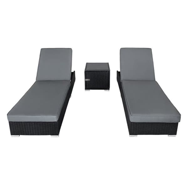 Sæt Solbade Polyrotin Sort 3 Stykker Havebord Pool