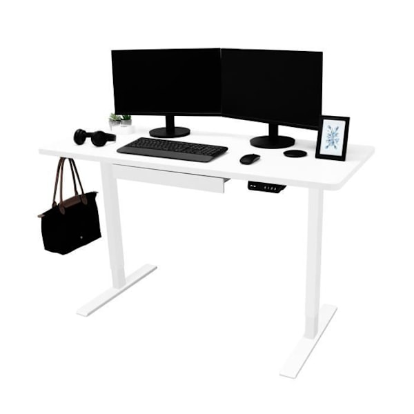 Sähkösäätöinen Istuma-Seisoma Pöytä - Valkoinen - 140 cm - Korkeussäädettävä - Nykyajan Design - 1 Paikka Vit