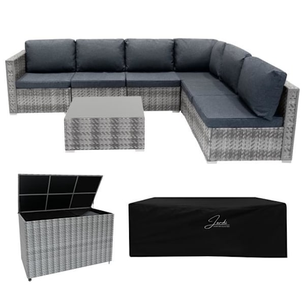 Modulært Have Lounge i Grå Rattan 7 Stykker & Opbevaringskassen 700 L Grå