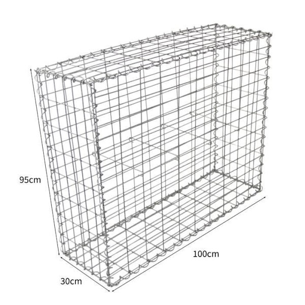 4 hopea-gabion-koria galvanoidusta teräksestä ulkotilojen maisemointiprojekteihin, 100 x 95 x 30 cm Silvergrå