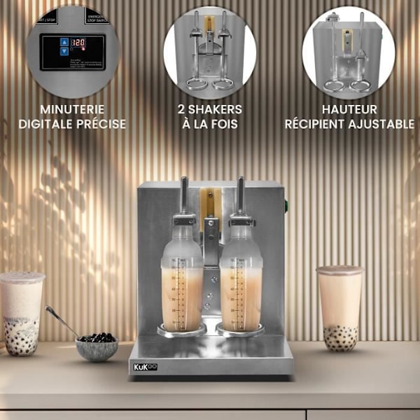 Shaker Bubble Tea - MONSTERSHOP - Automatisk Inox - 120W - 400 omdrejninger/min - 2 Shakere 700ml Grå