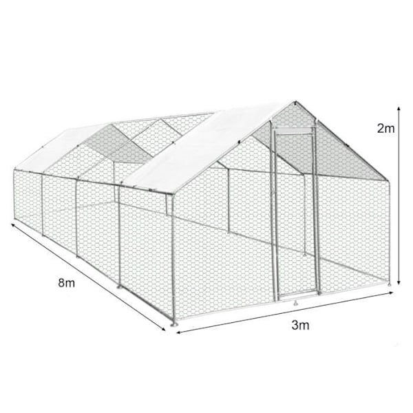 Outdoor Chicken Coop -kotelo 3mx8mx2m lintuhuone galvanoidusta teräksestä siipikarjan häkki Eläin koira Kani Ankka Suojapeite katto ILMAINEN