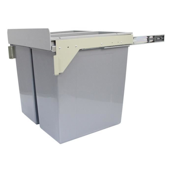 90L inbyggda skjutbara papperskorgar för kök, två papperskorgar. 49,5 cm (h) x 56,5 cm (b) x 48,4 cm (d)